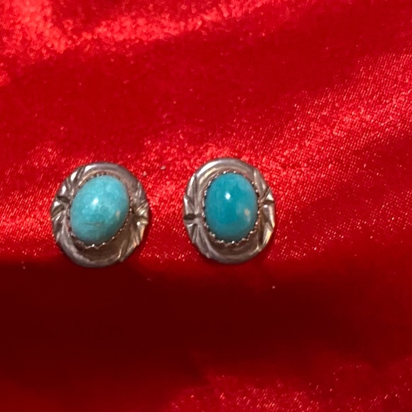 Sterling Turquoise Antique Earrings - Picture 6 of 11